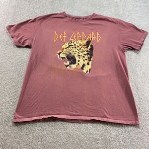 Def Leppard Shirt Mens XL Red Cotton Rock Band Leopard Graphic Tee 2022